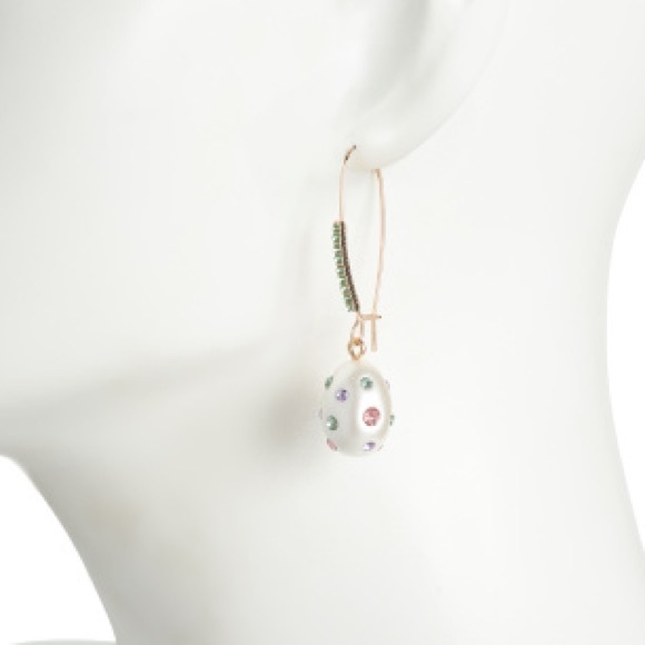 Betsey Johnson Gold and White Earrings with Multicolor Dots - Picture 3 of 6
